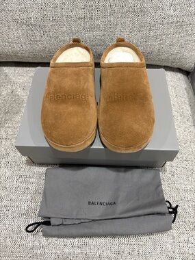 Balenciaga Alaska Suede Slip-On Mules in Cognac